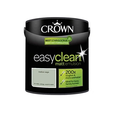 Image of 2.5L CROWN Easy Clean MATT Emulsion Multi Surface Paint That can be Used on Walls, Ceilings, Wood and Metal. Stain &amp; Scrub Resistant Formula Mellow Sage