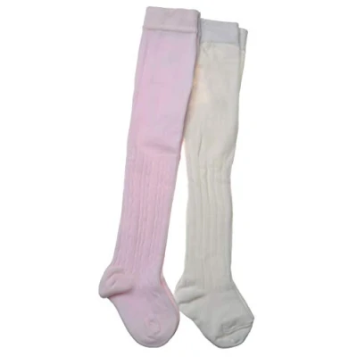 Image of WB SOCKS 2 pairs of Plain Baby Tights Pink Cable &amp; Cream Rib Designs