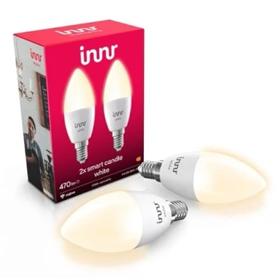 Image of Innr Zigbee E14 Smart Bulb, LED Light Bulbs Warm White, Works with Hue*, Amazon Echo 4th Gen., Alexa (Bridge Required), Candle, 470 Lumen, Dimmable, 2 Pack