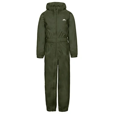 Image of Trespass Children&#039;s Button Waterproof Rain Suit with Hood (Moss, 5/6 Years)