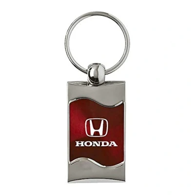 Image of Honda Premium Chrome Spun Wave Burgundy H Genuine Logo Key Chain Fob Ring