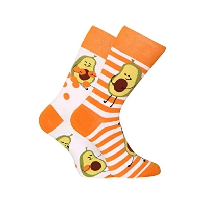 Image of Dedoles Unisex Socks for Women, Men &amp; Kids Cotton Funny Designs Football Bicycle Horses Plants Firefighter Gift Mismatched, Design: Avocados and Stripes, Colour: Orange, Size: 3 5 M / 2 4,5 W UK