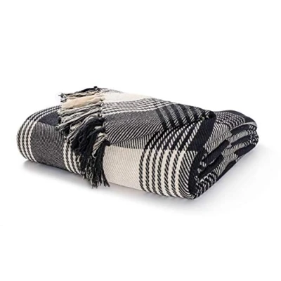 Image of EHC Premium Reversible 100% Cotton Large 225 x 250 cm Tartan Throws for Sofa, Bedspread, Black
