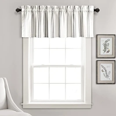 Image of Lush Decor Farmhouse Stripe Yarn Dyed Recycled Cotton Window Curtain Valance, 18&quot; L x 52&quot; W, Gray Classic Modern Rustic Charm Eco Friendly Fabric