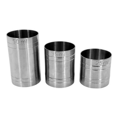 Image of Chabrias Stainless Steel Copper Thimble Measure Bar Pub Club Spirit CE Marked Government Stamped (Silver, 25ml/35ml/50ml Set)