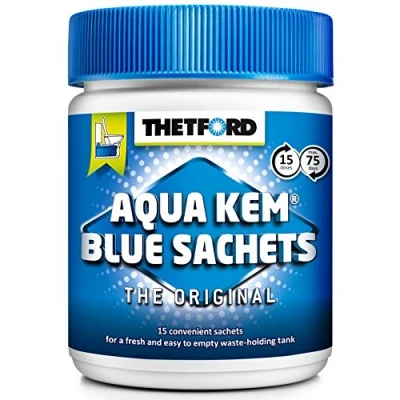 Image of Thetford 202196/0619 Aqua Kem Blue Toilet Sachets, Blue, 375g (15 x 25 g)