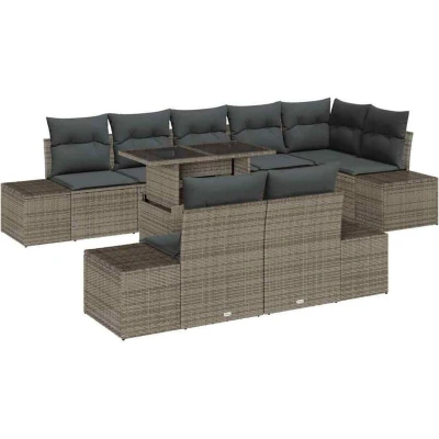 Image of vidaXL 9 Piece Garden Sofa Set with Cushions Grey Poly Rattan