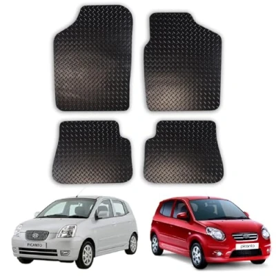 Image of 5mm Rubber Car Mats Compatible With Kia Picanto (2004 2009) Tailored Fit Floor Set Accessory Custom Anti Slip Backing Heavy Duty Waterproof Easy Clean Durable All Weather Full Coverage
