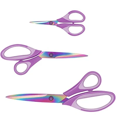Image of Uaugulft Multi Purpose Scissors Set of 3, Titanium Blades, Soft Grip Handle, Purple