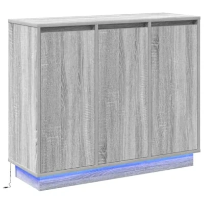 Image of vidaXL Sideboard with LED Grey Sonoma, 90x32x75 cm, Made of Engineered Wood