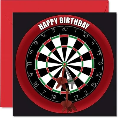 Image of Fun 53rd Birthday Cards for Men Woman Dart Board Happy Card Dad Mum Grandad Nanny Grandma Uncle Auntie Cousin Friend, 145mm x Sports Darts Bday Greeting