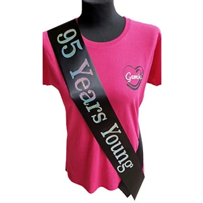 Image of Gemini Ribbons 95 Years Young 95th Birthday Sash Holographic Party Womens Mens Gift