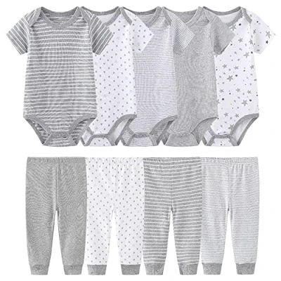 Image of Chamie Newborn Baby Bodysuit Short sleeved One piece Pants vests 5 Pcs with Trousers 4 Pure Cotton Suitable for Boys and Girls 0 12M