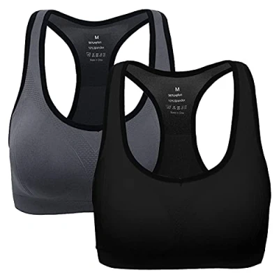 Image of ANGOOL Women&#039;s Sports Bra Padded High Impact Racerback Comfy Yoga Workout Bra, S Fit 30B 30C 30D 32B 32C 32D 34B 34C, Black+grey