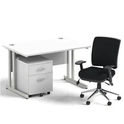 Image of Impulse 1200 Desk Cantilever White/Silver 2 Dr Mobile Ped Black Chair