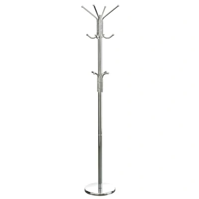 Image of Premier Housewares Floor Standing Coat Hooks / Hallway Stand Bedroom Stands Chrome Clothes 12 Hooks, Silver