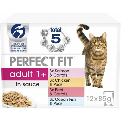 Image of PERFECT FIT Wet Cat Food Advanced Nutrition for Adult Cats 1+, Mixed Selection in Sauce, 12 Pouches (12 x 85 g)