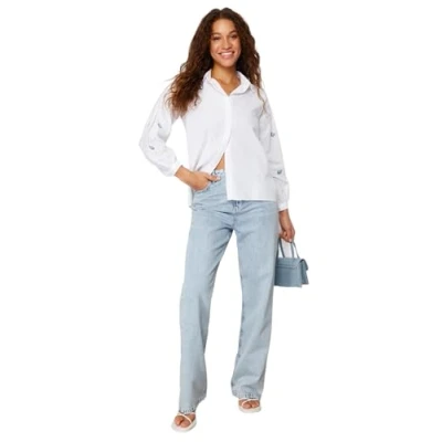 Image of Trendyol Women Regular fit Basic Shirt Collar Woven Ecru