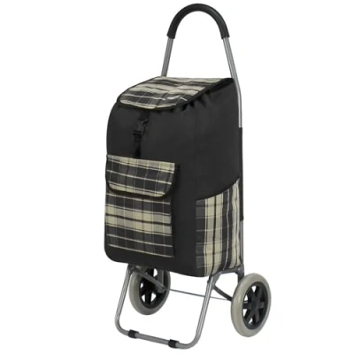 Image of Rocklands® Lightweight Big Wheels Strong Shopping Trolley Cart Durable Grocery Bag ST46 (Black)
