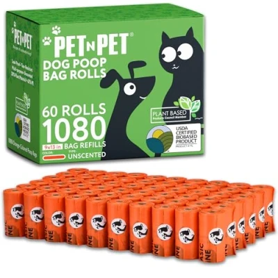 Image of PET N 1080 Counts Poo Bags Dogs, USDA Certified 38% Biobased Dog Poop Rolls, 60 Large Bags, Thick