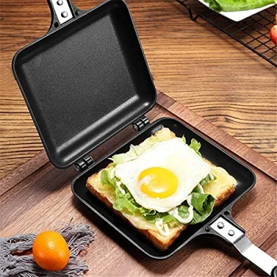Image of LQKYWNA Toasted Sandwish Maker, Double Sided Frying Pan, Non Stick Stovetop Toastie Maker with Handles Grill Pan for Panini Snack Breakfast