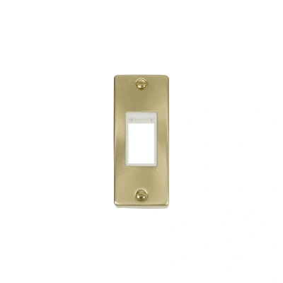 Image of Click Deco 1G MiniGrid Single Aperture Unfurnished Architrave Plate Satin Brass White Inserts