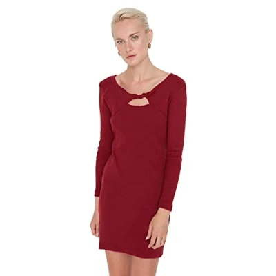 Image of Trendyol Women Mini Bodycon Slim fit Knit Dress Burgundy