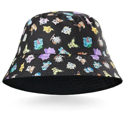 Image of Pokemon Baseball Cap Sunglasses Boys Girls Bucket Hat for Kids Unisex Pikachu Adjustable Strap Summer Accessories Sun Snapback Gifts (Black Hat)