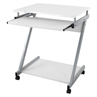Image of VASAGLE Computer Mobile, Writing Desk Z Shaped, PC Table for Small Spaces, Workstation whit Sliding Keyboard 4 Wheels, Easy Assembly, Home Office White LCD811W, Wood, 60 x 48 73 cm