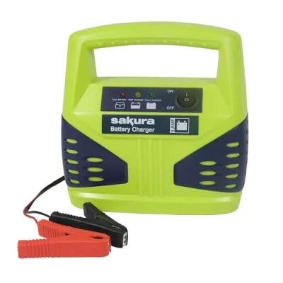 Image of Sakura 4 Amp 12 V Car Battery Charger SS3629 For Vehicles Up to 1.2L / 1200CC Lead Acid Batteries Capacity 15 Ah 50 Ah,Black,Green