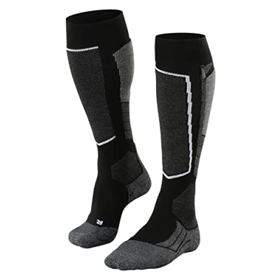 Image of FALKE Men&#039;s SK2 Intermediate Cashmere M KH Functional Yarn Warm Thick 1 Pair Skiing Socks, Black (Black Mix 3010), 8 9