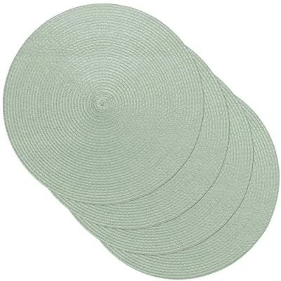 Image of Venilia Green Round Placemat, Table Linen, Placemats for Dining Room, Woven, Set of 4, Food Safe, 38 cm, 59123