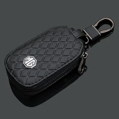 Image of Genuine Leather Car Smart KeyChain Coin Holder Cover for MG MG6 MGZS MG3 MG5 MG7 GT, Pouch Remote Key Chains Fob Bag Keyring Wallet Zipper Case,Black