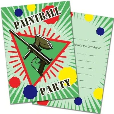 Image of Olivia Samuel 20 x Paintball Party Invitations Birthday Invites from A6 Postcard Size with envelopes