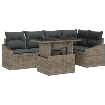Image of vidaXL 6 Piece Garden Sofa Set with Cushions Grey Poly Rattan