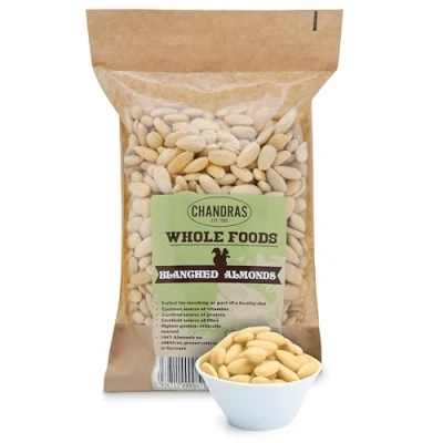 Image of Chandra Whole Foods Blanched Almonds 1KG Low GI Unsalted for Snacking, Smoothies, Baking &amp; Cooking Gluten Free, Keto Vegan Friendly Nuts, Rich in Protein Vitamins Fibre