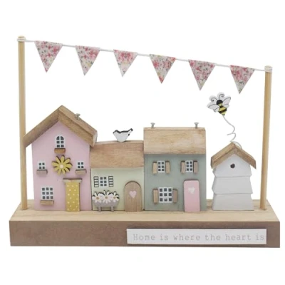 Image of Lesser &amp; Pavey Love Affection Happy House Themed Pastel Floral Cute Wooden Stand Plaque With Meaningful Quote Home is Where the Heart Design Gift Idea