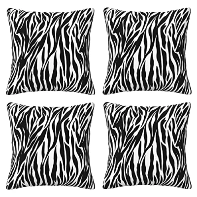 Image of Zebra Print Throw Pillow Cases 4 Pack Square Pillowcases Super Soft Protectors With Zipper For Couch Livingroom Sofa Bed Office Car,30x30 Cm