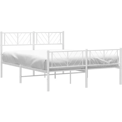 Image of vidaXL White Metal Double Bed Frame with Headboard/Footboard Steel Base 160x200 cm Mattress Size (Mattress Not Included) Bedroom Furniture