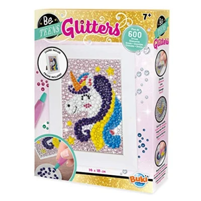 Image of Buki France DP002 Be Teens Glitters Unicorn. Glittery Diamante Arts &amp; Crafts Kit. DIY Decorative Mosaic with Wooden Photo Frame. Creative Gift Suitable for Boys Girls 7+