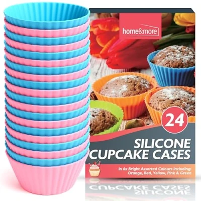 Image of SOL 24pk Silicone Cupcake Cases for Baking Multicolour Cake Yorkshire Pudding Reusable Moulds Non Stick Muffin Dishwasher Safe