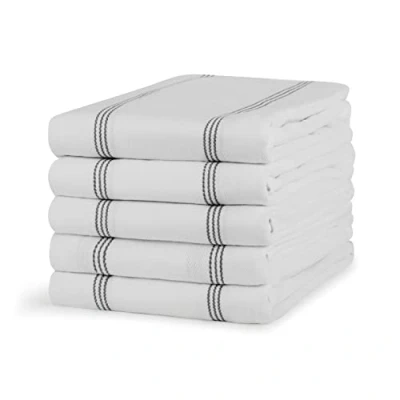 Image of 100% Cotton Tea Towel Charcoal Grey Pin Stripe Pattern, Pack of 5 Kitchen Set Absorbent, Strong, Quick Dry &amp; Machine Washable Home Bathroom Accessories