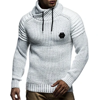 Image of Leif Nelson Men’s Knitted Pullover Long sleeved slim fit Knitwear Biker Style sweatshirt with shawl collar for Men, Ecru grey, 4X Large