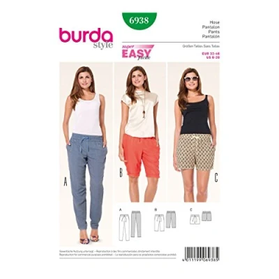 Image of Burda Ladies Easy Sewing Pattern 6938 Trouser Pants &amp; Shorts Sizes: 6 20 (Package may vary)
