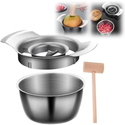 Image of Pomegranate Deseeder, Stainless Steel Peeler, Non Slip Seed Remove, with Bowl and Wood Hammer, Fruit Vegetable Peeling Machine Tools for Home Kitchen