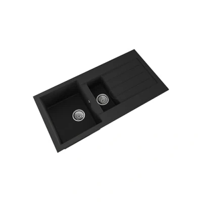 Image of 101cm Kitchen 1.5 Bowl Composite Inset Sink with Overflow &amp; Drainer Matt Black