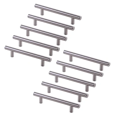 Image of Emuca Set of 10 furniture handles, Ø12mm, 224mm hole centres, satin nickel steel