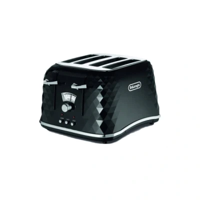Image of De&#039;Longhi Brilliante 4 slot toaster, reheat, defrost &amp; 6 browning settings, removable crumb tray, CTJ4003BK, Black