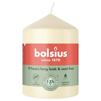 Image of Bolsius Smooth Pillar Candle Ivory 8 x 5,8 cm Burning time of 17 Hours 6 Pack Unscented Natural Plant Wax No Palm Oil