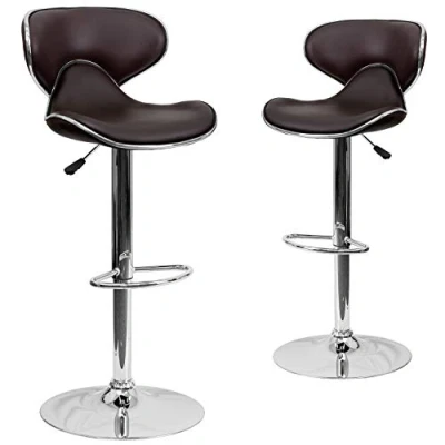 Image of Flash Furniture 2 Pack Contemporary Cozy Mid Back Vinyl Adjustable Height Barstool with Chrome Base, Metal, Brown, Set of